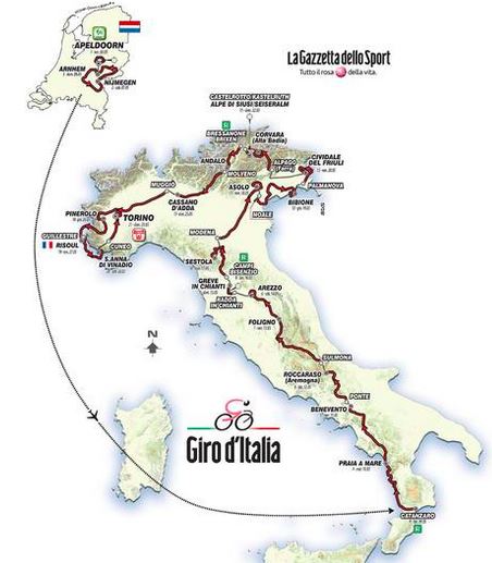 2016 giro Italy map
